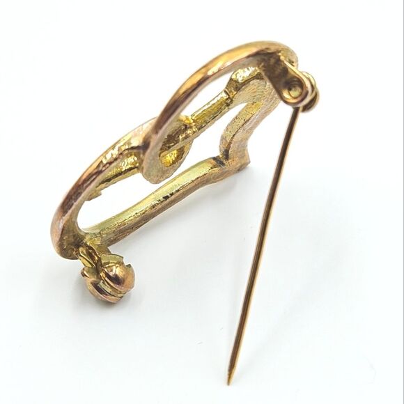 Vintage Goldtone Pierced Cupid Heart & Arrow Pin Brooch - Picture 6 of 7